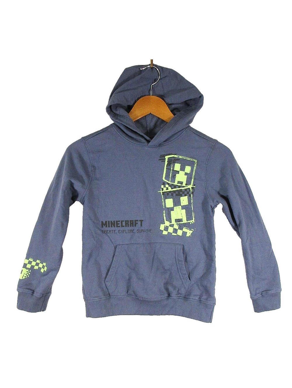 Minecraft Kids Boys Pullover Hoodie Sweatshirt Long Sleeve Pockets Size S Blue